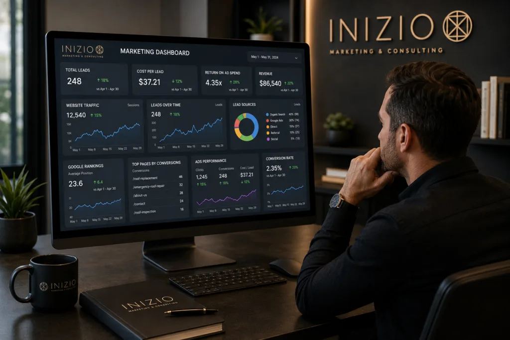 Dental website trust signals dashboard showing patient leads and conversion performance